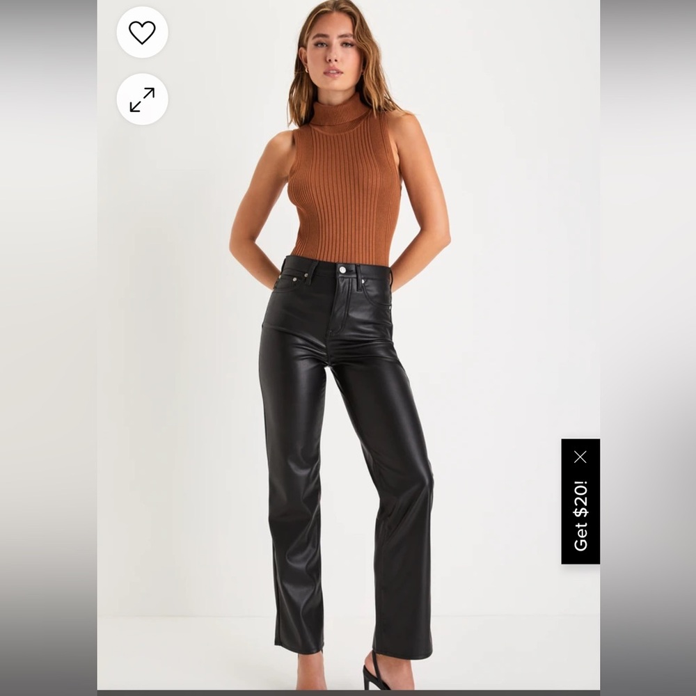 Sundaze Black Vegan Leather High Rise Straight Leg Pants